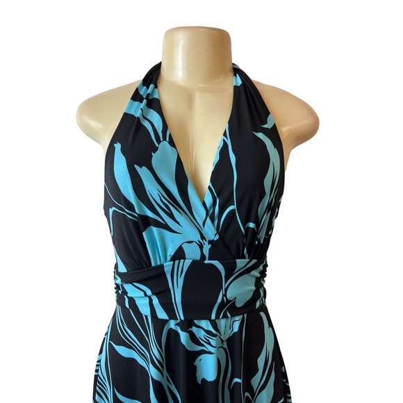 Roulette Women's Black Blue Halter Neck Ocassion Midi Dress Sz M- NWT - Picture 4 of 10